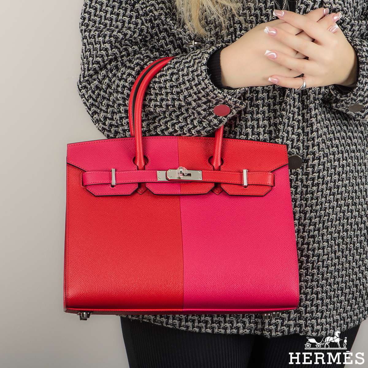 Hermès Birkin Tri-Color Sellier 30 Rouge Casaque Rose Extreme at